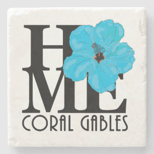 HOME Coral Gables Blue Hibiscus Stenen Onderzetter