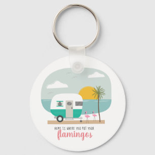 Home Flamingos Turquoise Camper Beach Sleutelhanger