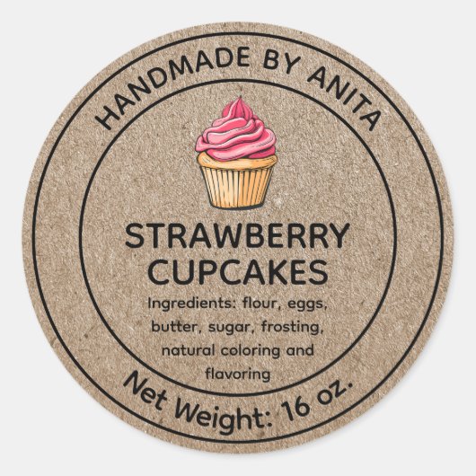 Home Gebakken Aardbei Cupcakes Label Kraft (Voorkant)