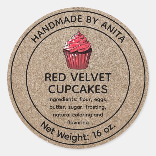 Home Gebakken Rood Velvet Cupcakes Label Kraft (Voorkant)