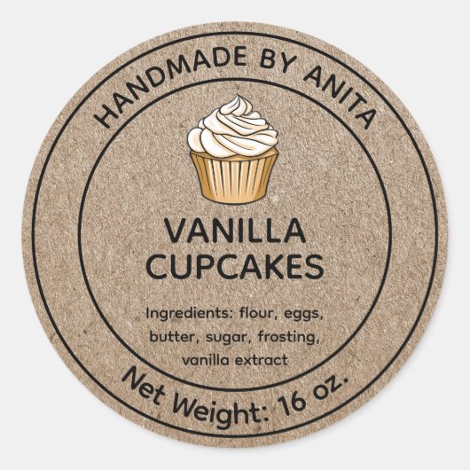 Home Gebakken Vanille Cupcakes Label Kraft (Voorkant)