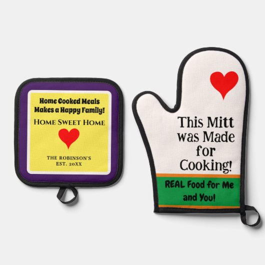 Home Gekookt Groen Sinaasappel Paarse NAAM Ovenwant & Pannenlap Set (Voorkant)