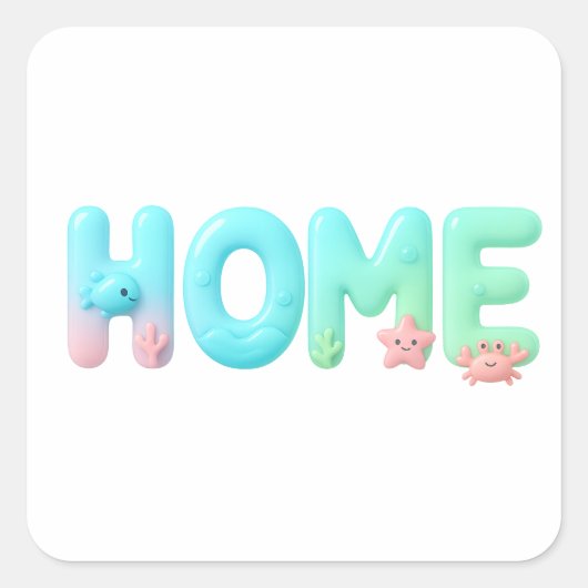 HOME Glossy Pastel Ocean Word Vierkante Sticker (Voorkant)