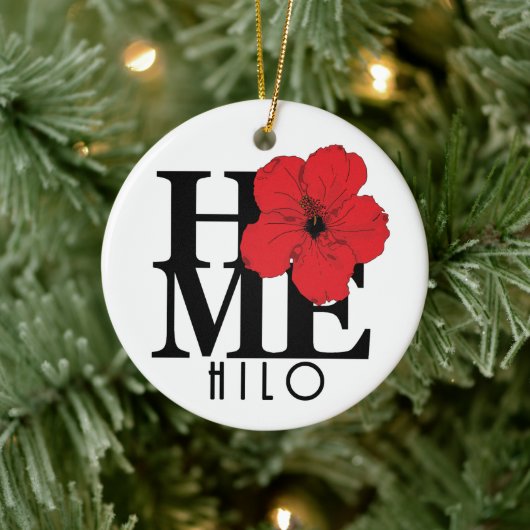 HOME Hilo Hawaii Red Hibiscus Keramisch Ornament (Boom)