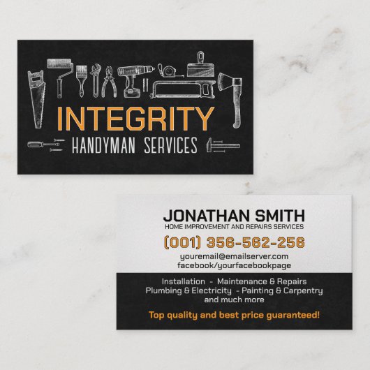 Home improvement and repair handyman services visitekaartje (Voorkant / Achterkant)