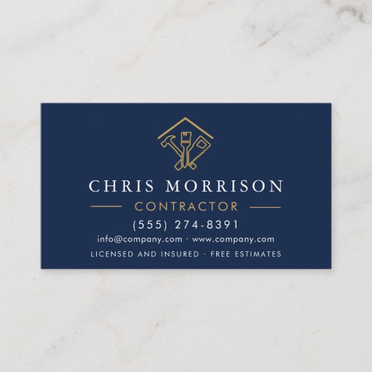 Home Improvement Navy Blue QR Code Wood Visitekaartje (Voorkant)