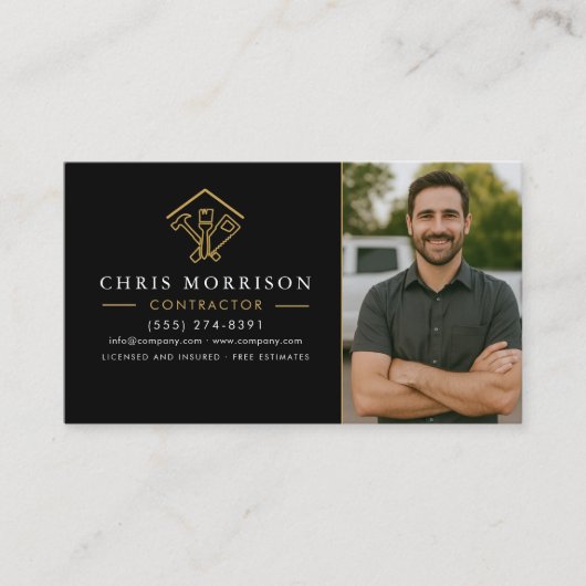Home Improvement QR Code Photo Black Gold Visitekaartje (Voorkant)