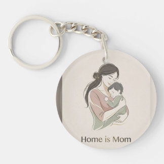 Home is Mom Minimalist Line Art Mother Child Hug K Sleutelhanger