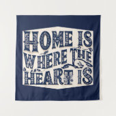 Home Is Waar Het Hart Is (Blauwe Achtergrond) Wandkleed (Voorkant)