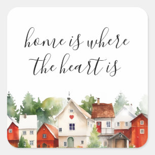 Home is Waar het hart is Waterverf Huis Vierkante Sticker