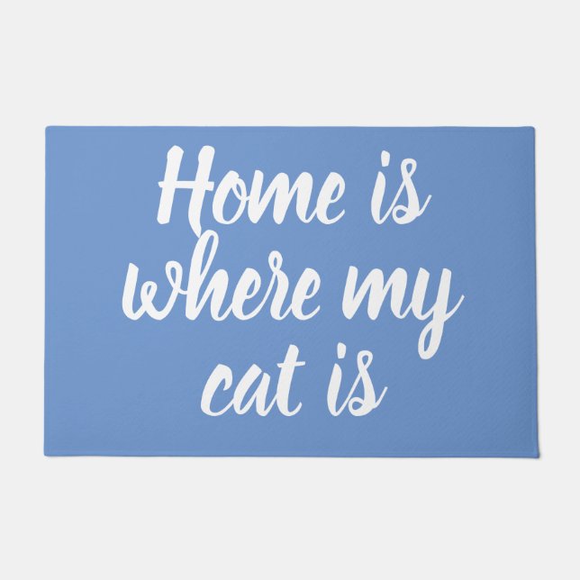 Home is waar mijn CAT wit script blauw is Deurmat (Voorkant)