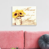 Home is waar Zonnebloem Mason Jar gewikkeld canvas (Insitu (Woonkamer))