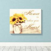 Home is waar Zonnebloem Mason Jar gewikkeld canvas (Insitu (Houten vloer))