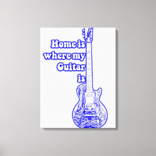 Home is where my guitar is vintage blue guitar. canvas afdruk