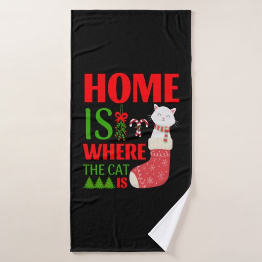 home is where the cat is Christmas (Serviette de bain)