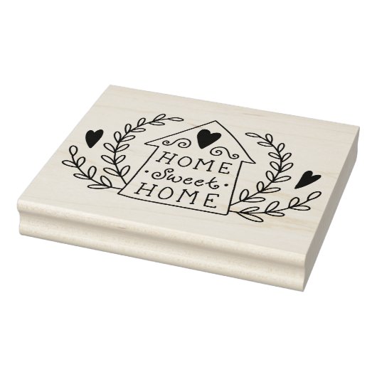 Home lief huis doodle huis met hart en bladeren 	rubberstempel (Stempel)