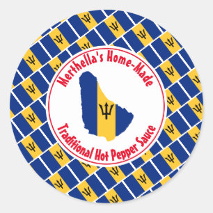 Home Made HOT PEPPER SAUCE Barbados Vlag Ronde Sticker