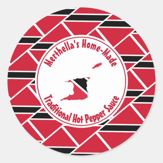 Home Made HOT PEPPER SAUCE Trinidad Tobago Vlag Ronde Sticker (Voorkant)
