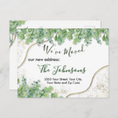 Home Moving Announcement Gold Greenery Eucalyptus Briefkaart (Voorkant / Achterkant)