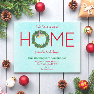 Home Moving Christmas Vakantie Blauwe Winter Aankondigingskaart