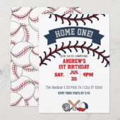 Home One, Baseball 1st Birthday Kaart (Voorkant / Achterkant)