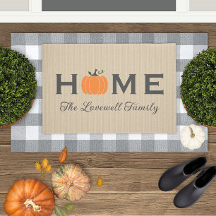 Home Oranje Pumpkin Persoonlijke Achternaam Herfst Deurmat