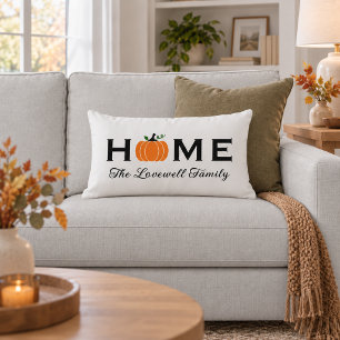 Home Oranje Pumpkin Persoonlijke Achternaam Herfst Kussen