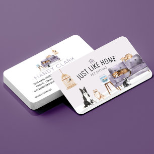 Home Pet Sitting Waterverf Cozy Home Mauve Couch Visitekaartje