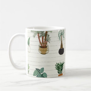Home Planten: Hand getrokken naadloos interieur Koffiemok
