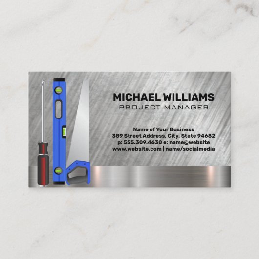 Home Renovatie Gereedschap | Metalen achtergrond Visitekaartje (Voorkant)