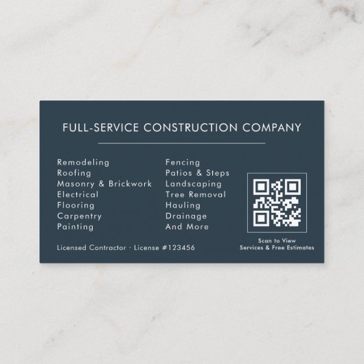 Home Repairs Contractor Blue Silver QR Code Visitekaartje (Achterkant)