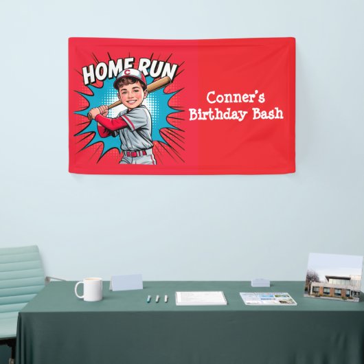Home Run Boy Baseball Verjaardag Bash Spandoek (Beurs)