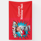 Home Run Boy Baseball Verjaardag Bash Spandoek (Verticaal)