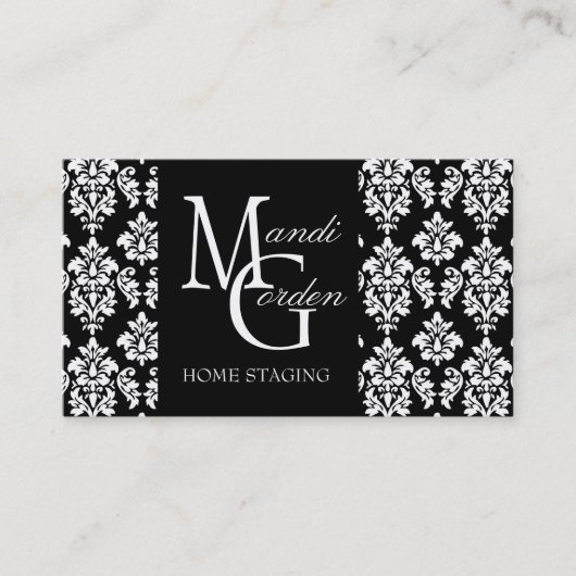 Home Staging Monogram Damask Visitekaartjes (Voorkant)