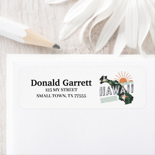 Home State Hawaii Retro Kleurenadres Etiket (Insitu)