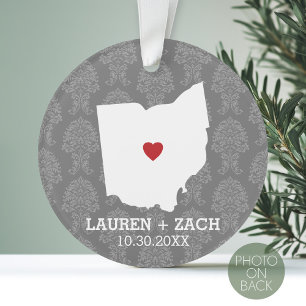 Home State Map Art - Custom Wedding Ohio Ornament