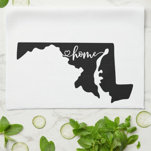Home State Outline Heart Maryland Serviette de cui (Plié)