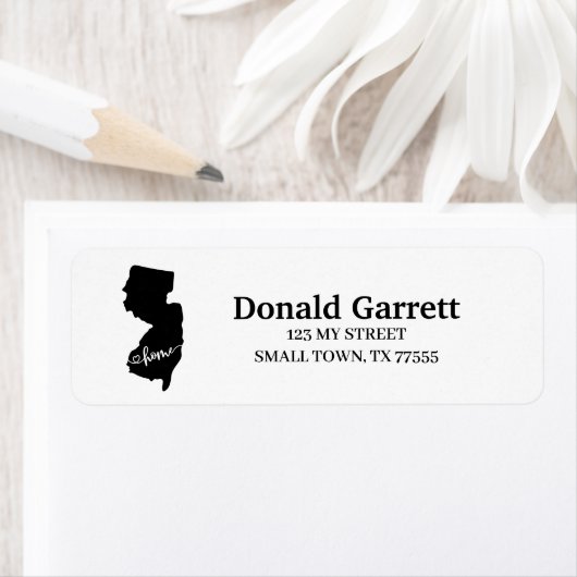 Home State Outline Heart New Jersey Adres Etiket (Insitu)