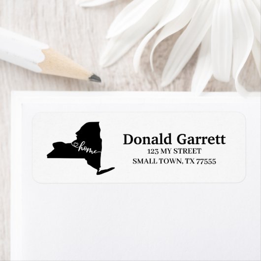 Home State Outline Heart New York Adres Etiket (Insitu)