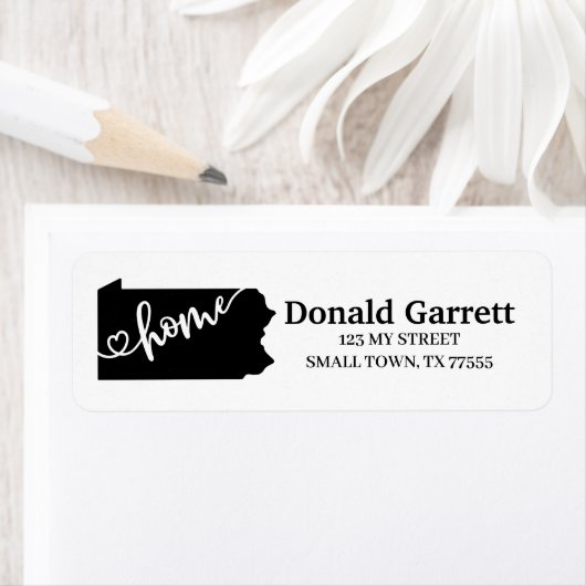 Home State Outline Heart Pennsylvania Adres Etiket (Insitu)
