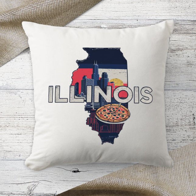 Home State Retro Kleur Illinois Kussen (Creator heeft geüpload)