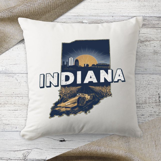 Home State Retro Kleur Indiana Kussen (Creator heeft geüpload)