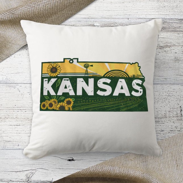 Home State Retro Kleur Kansas Kussen (Creator heeft geüpload)