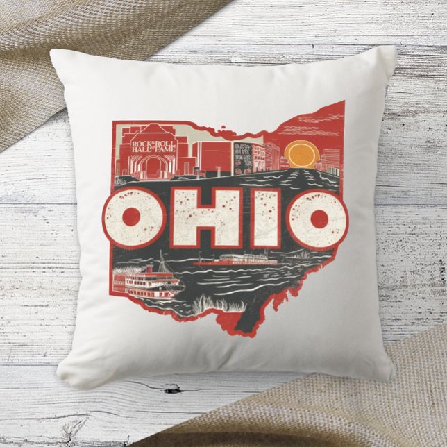 Home State Retro Kleur Ohio Kussen (Creator heeft geüpload)