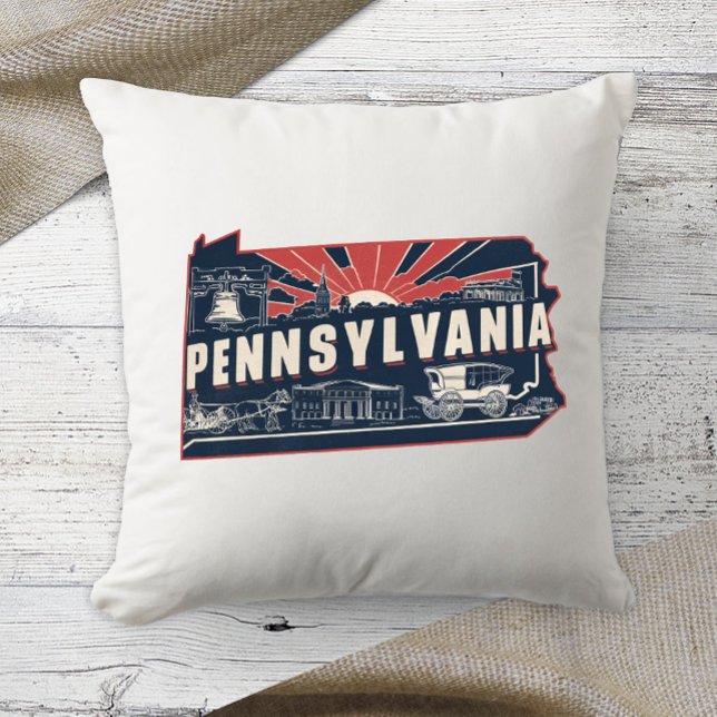 Home State Retro Kleur Pennsylvania Kussen (Creator heeft geüpload)
