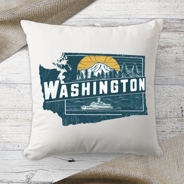 Home State Washington Retro Kleur Kussen (Creator heeft geüpload)