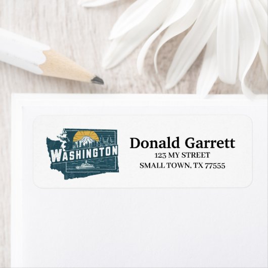 Home State Washington Retro Kleurenadres Etiket (Insitu)