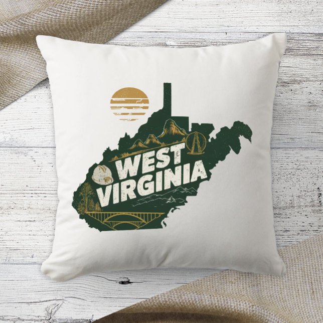 Home State West Virginia Retro Kleur Kussen (Creator heeft geüpload)