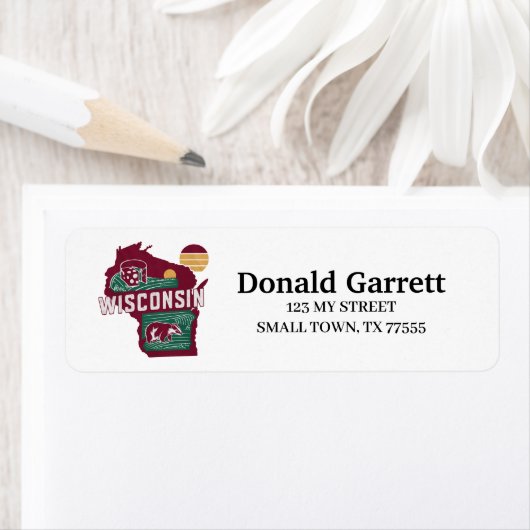 Home State Wisconsin Retro Kleurenadres Etiket (Insitu)