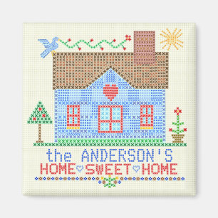 Home Sweet Home Cross Stitched House Gepersonalise Magneet